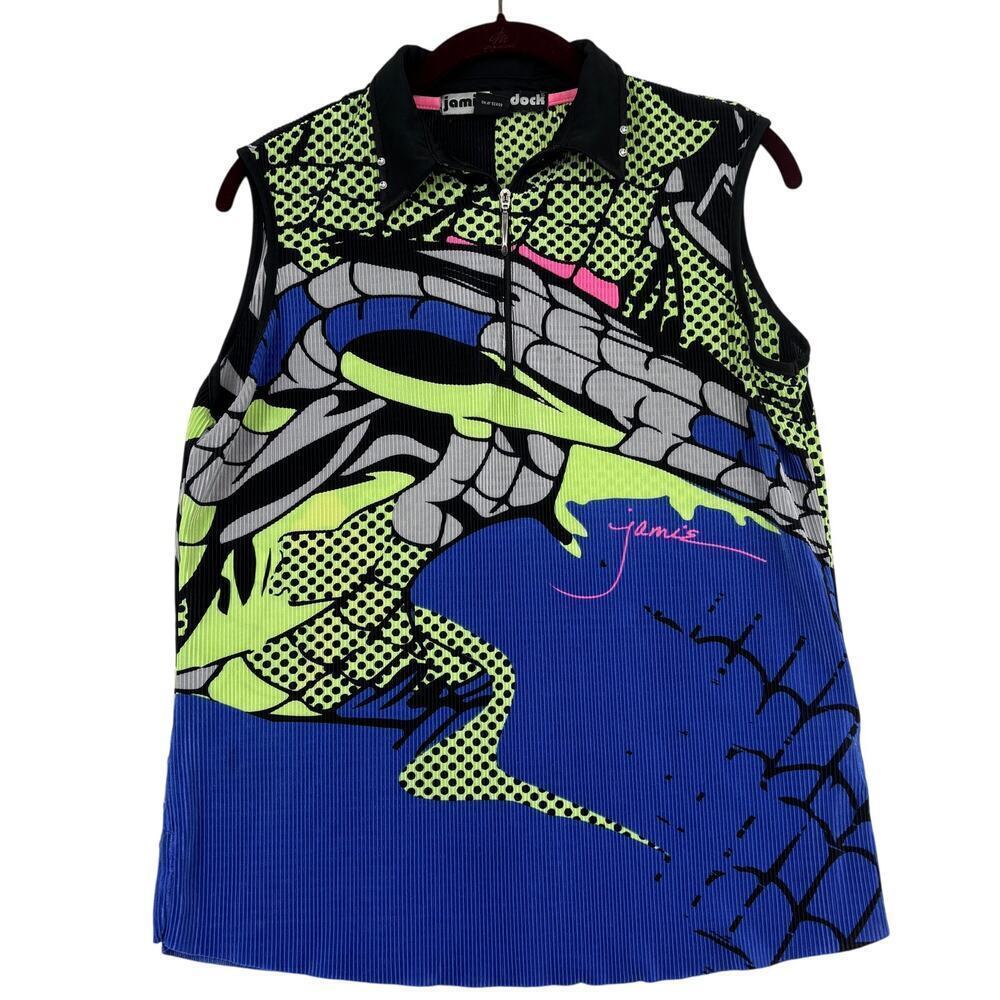 Jamie‎ Sadock Golf Top Size M Graphic Print Textured Sleeveless Quarter Zip